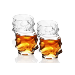 Intirilife Whiskyglas, Glas, 4x Whisky Glas in KRISTALL KLAR 'SCULPTURED' - Old Fashioned Whiskey Kristallglas beige