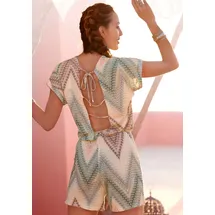 LASCANA Kurzoverall mit tiefem Rückenausschnitt und Alloverprint, sommerlicher Jumpsuit bunt|grün 34