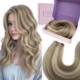 Fshine Tressen Echthaar 100g 40cm Haarverlängerung Echthaar Tressen Hellbraun und Platinblond Haartressen Echthaar Sew in Hair Extensions Farbe 8P60