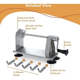 Homarden Gemüseschneider mit 5 Klingen aus Edelstahl – Gemüseschneider in Industriequalität für frische Zucchini und frische Zwiebeln – Sal... - Silber