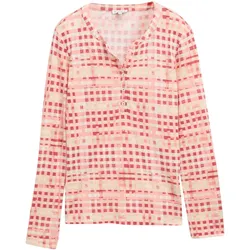 TOM TAILOR Damen Henley Langarmshirt mit Muster, rot, Kariert, Gr. XXL