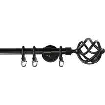 GARESA Gardinenstange GARESA "RUSTIKA", schwarz, L:400cm Ø:16mm, Metall, Gardinenstangen, rustikale Vorhanggarnitur, verlängerbar, m. Ringe, Endknopf Korb