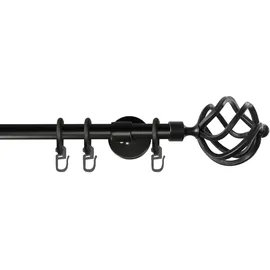 GARESA Gardinenstange GARESA "RUSTIKA", schwarz, L:400cm Ø:16mm, Metall, Gardinenstangen, rustikale Vorhanggarnitur, verlängerbar, m. Ringe, Endknopf Korb
