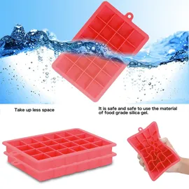 Intirilife 2x Eiswürfelformen in ROT – 2er Set à 24 Fächer Eiswürfel Silikonformen mit Deckel – 13x2.5x18 cm , Barzubehör & Weinzubehör, Barzubehör