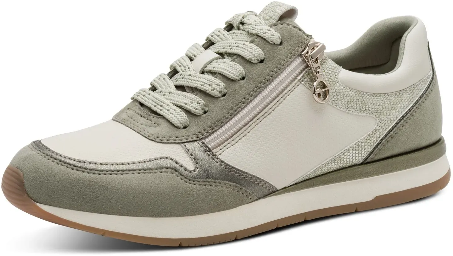 Plateausneaker TAMARIS, Damen, Gr. 39, mintgrün kombiniert, Lederimitat, Textil, kontrastfarbene Details, Schuhe Plateausneaker, Schnürschuh, Freizeitschuh, Halbschuh in veganer Verarbeitung