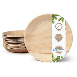 BIOZOYG 200 Stück Einwegteller Ø 25cm Palmblatt-Teller, rund, biologisch abbaubar, umweltfreundlich, kompostierbar, wiederverwertbar, Wegwerfteller