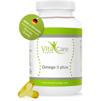 VitaCare Omega 3 plus, 90 hochdosierte Fischöl-Kapseln, Nahrungsergänzungsmittel mit Omega-3-Fettsäuren, 540mg EPA & 360mg DHA, frei von Zusätzen
