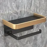 Wandmontierter Toilettenpapierhalter Ohne Bohren – Schwarzes Und Goldenes Aluminium – Einfache Montage Ohne Bohren – Modernes Und Trendiges Design
