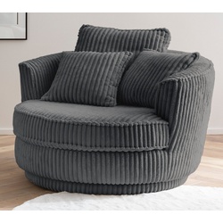 Furn.Design Loveseat Comfy (Love Seat in Mega Cord grau, 120 x 120 cm), 360° drehbar, mit Bonell Federkern grau