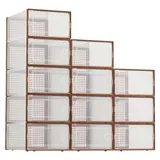 Transparente Kunststoff Aufbewahrungsboxen - Schuhboxen 12er Pack - Stapelbar - Mit robusten Deckeln - Für Schuhe und Spielzeug - Braun