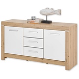 Stella Trading Balin Sideboard in Artisan Eiche Optik, Weiß - Moderne Kommode mit Schubladen und viel Stauraum - 160 x 85 x 45 cm (B/H/T)