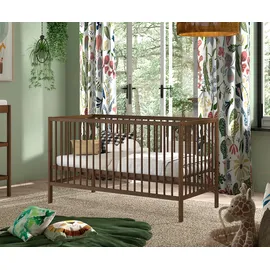 Vipack Babybett VIPACK "DINO, ideal für Ihr Kinderzimmer, Made in Europe, Buche massiv", buche nussbaum farbig, H:84,4cm L:144,4cm T:75,5cm, Massivholz, Babybetten, Babybett, 70/140cm, 3-fach höhenverstellbar, umbaubar, Buche Nussbaumfarbig