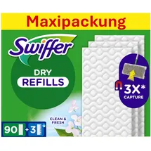 Swiffer Bodenwischer Nachfüllpackung, 90 Trockene Und 3 Feuchte Bodentücher, Nimmt Schmutz Auf Und Schließt Ihn Ein