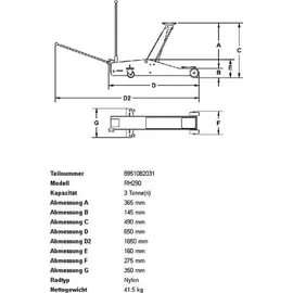 RODCRAFT Wagenheber Stahl 145-490 mm schwarz/silber