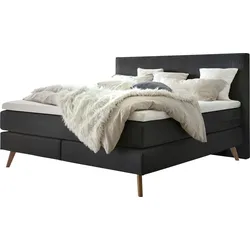 Boxspringbett HASENA "Costa", braun (anthrazit, eiche bianco), B:168cm L:210cm, Komplettbetten, Boxspringbett, Massivholz-Füße in Eiche und Tonnentaschen-Federkernmatratze