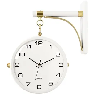 GOOPEEG Wanduhr Modern, Doppelseitige Hängende Wanduhr Metall Stille Wanduhr Dekor Kunst Ornament Wanduhr Für Home Dekorative Wall Clock Uhr Wohnzimmer (Color : Gold, Size : 40 * 10 * 45.5cm)
