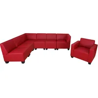 Mendler Modular Sofa-System Couch-Garnitur Lyon 6-1, Kunstleder ~ rot