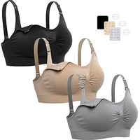 KLKIT 3 Stück Still-BH für Mutterschaft, kabellos, Still-BH mit extra Verlängerungen, Schlaf-BH für Frauen, Schwarz, Grau, Beige, X-Large - XL