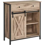 VASAGLE Sideboard, Küchenschrank, Aufbewahrungsschrank, mit Schiebetür, 30 x 70 x 80 cm, verstellbare Ablage, Landhausstil, für Wohnzimmer, eichenbraun-schwarz LSC100B50