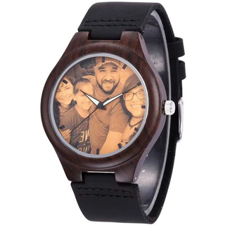 Personalisierte hölzerne Uhr mit Foto oder Nachricht Double-Side Gravur für Männer Frauen Weihnachten Geburtstag Vatertagsgeschenk