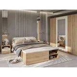 99rooms Schlafzimmer-Set Tina, (Set (5-St), Komplett Schlafzimmer), mit viel Stauraum, Bett mit Bettkasten, ohne Matratze beige