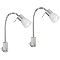 MeineWunschleuchte 2er SET Steckerspots Silber Glas Lampenschirm Weiß mit