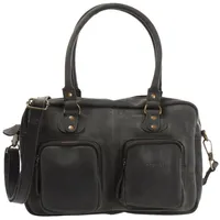 Leconi Schultertasche aus Rinds-Leder Henkeltasche Damentasche für Shopping, Arbeit und Freizeit Used-Look Damen Natur Handtasche Frauen Ledertasche 33x21x9cm grau LE0046-wax