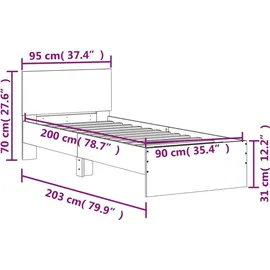vidaXL Bettgestell 90 x 200 cm H2 Grau