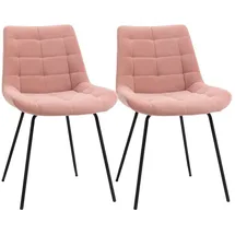 Homcom 2er Set Esszimmerstuhl Küchenstuhl Polsterstuhl mit Rückenlehne, Samt, Rosa