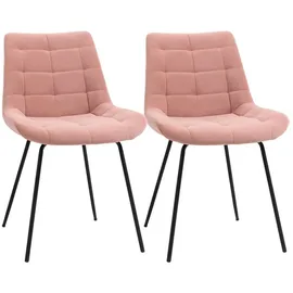 Homcom 2er Set Esszimmerstuhl Küchenstuhl Polsterstuhl mit Rückenlehne, Samt, Rosa
