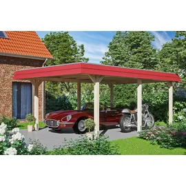 SKANHOLZ Carport Wendland 4,09 x 6,28 m unbehandelt mit EPDM-Dach und roter Blende