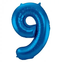 Folat XL Folienballon Zahl 9 in blau, 86 cm, 1 Stück, Helium Ballon (unbefüllt) - Luftballon