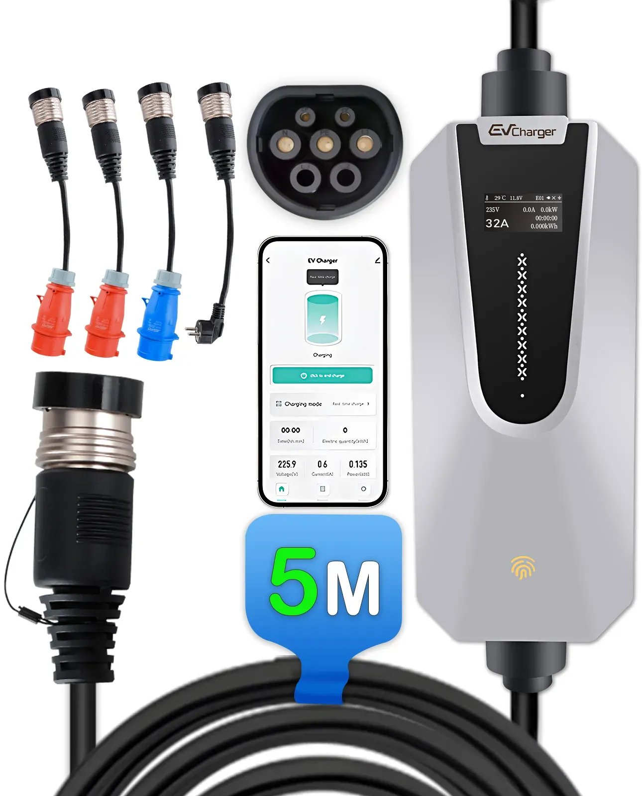Junsun EV Ladegerät Typ2 3.5–22kW 6–32A Elektroauto Ladekabel CEE - Mit APP-Steuerung
