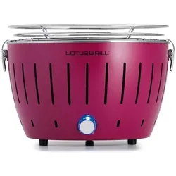 LotusGrill S Small Kompakt Starter-Set Pflaumenlila der raucharme Holzkohlegrill mit 2,5 kg Buchenholzkohle, 200 ml Brennpaste, 1x Zange (Farbe nach