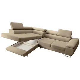 Selsey Ecksofa mit Schlaffunktion, Bettkasten, Ottomane links, Veloursbezug Beige ¦ Maße (cm): B: 275 H: 90