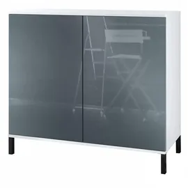 Vladon Skadu V3 92,5 x 83,5 x 35 cm Weiß matt / Grau Hochglanz