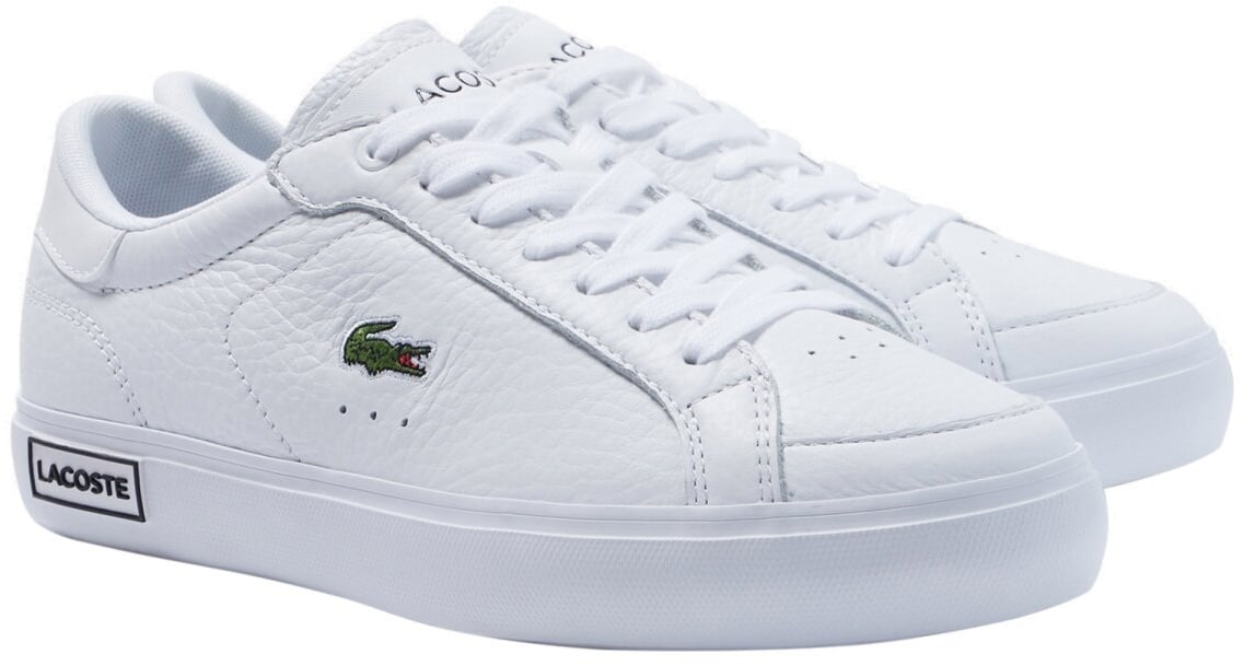 LACOSTE Damen Sneaker - Powercourt, Turnschuhe, einfarbig, Leder Weiß EUR 38