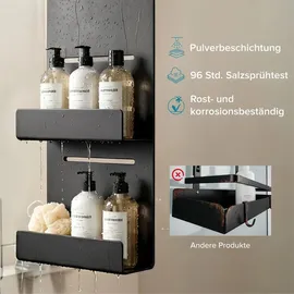 doporro Duschablage ohne Bohren, Duschregal ohne Bohren 2 Ebenen, Duschablage zum Hängen für Glasduschtüren, Duschkorb Sandschwarz, Oryne-01