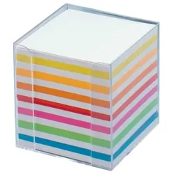 Zettelbox 9.5x9.5x9.5 glasklar Papier weiss+fbg.