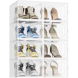 JOISCOPE Schuhaufbewahrungsboxen, 8 Stück klare & stapelbare Kunststoff-Schuhboxen mit magnetischer Tür, Trainer-Aufbewahrung mit Deckel für Damen/Herren, transparent weiß