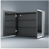 WDWRITTI Spiegelschrank Alu Badezimmerspiegelschrank mit beleuchtung 2-türig 3Licht Dimmbar (Schrank Badezimmer Schwarz, Anti-fog, Speicherfunktion) 80 B x 60 H x 13,5 T cm schwarz