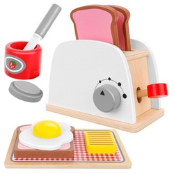 KRUZZEL Kinder-Toaster Holz-Toaster mit Zubehör: Kinderküchen-Spielset, (Spielzeug-Küchenset, Spielzeug-Toaster-Set für Kinder), Holzspielzeug-Toaster für kreativen Spielspaß. beige|braun