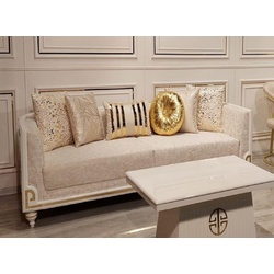 Casa Padrino Luxus Art Deco Sofa Grau / Weiß / Gold - Wohnzimmer Sofa - Hotel Sofa - Luxus Art Deco Wohnzimmer & Hotel Möbel