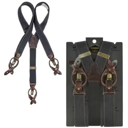 Sir Redman Hosenträger Herren 35mm Denim Sturdy Stitch dark dunkelblau mit braun