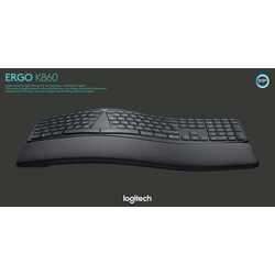 Logitech Tastatur K860, Wireless, Unifying, Bluetooth, schwarz Ergo, DE, Retail