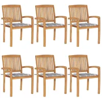 VidaXL Stapelbare Gartenstühle mit Kissen 6 Stk. Massivholz Teak