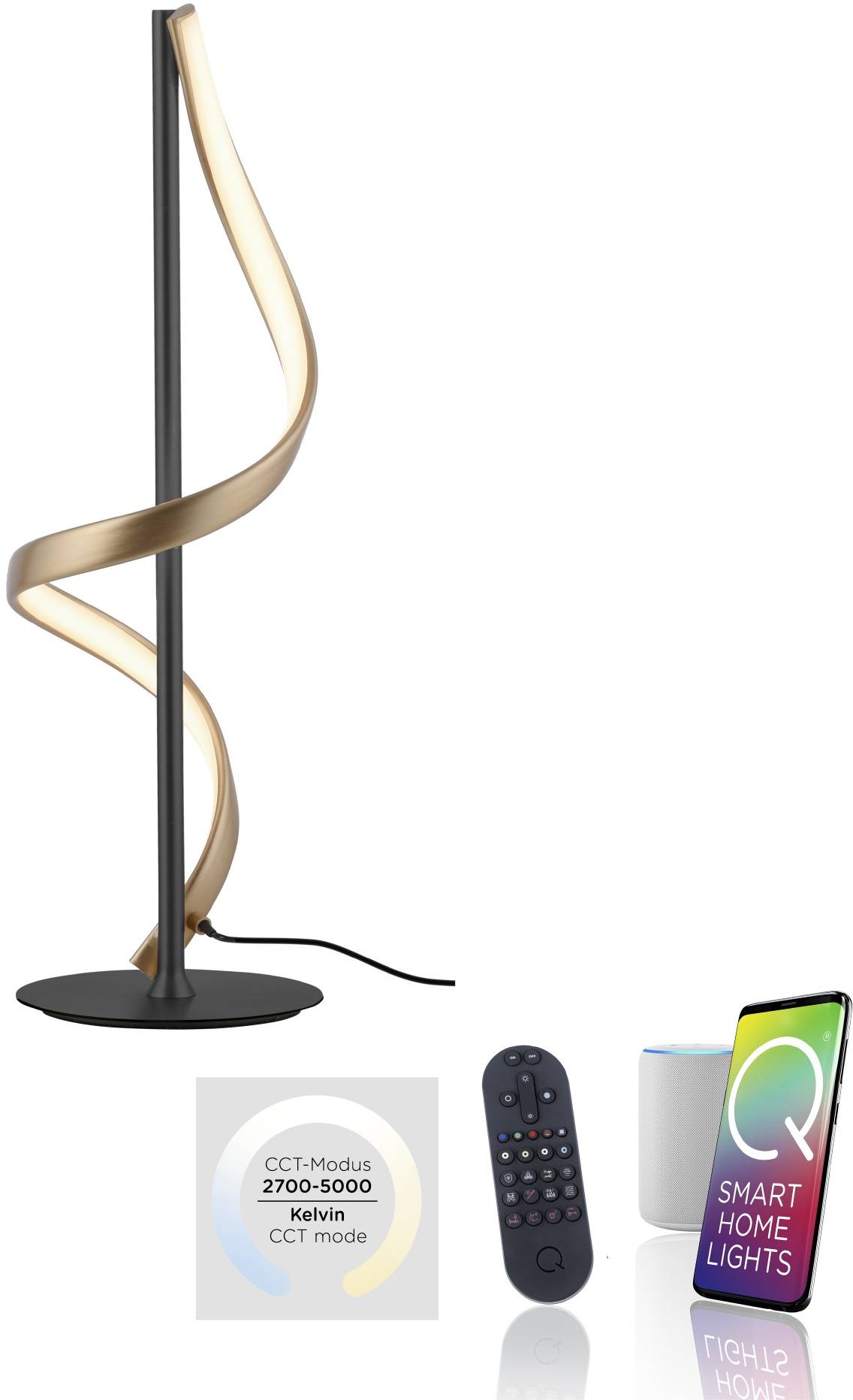 Q SMART HOME LIGHTS LED-Tischleuchte Q-Swing Alu, Eisen, Stahl & Metall Gold Messing