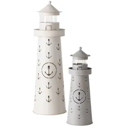 Boltze Leuchtturm Laterne Büsum 2er-Set, 2er-Set, weiß/Grau