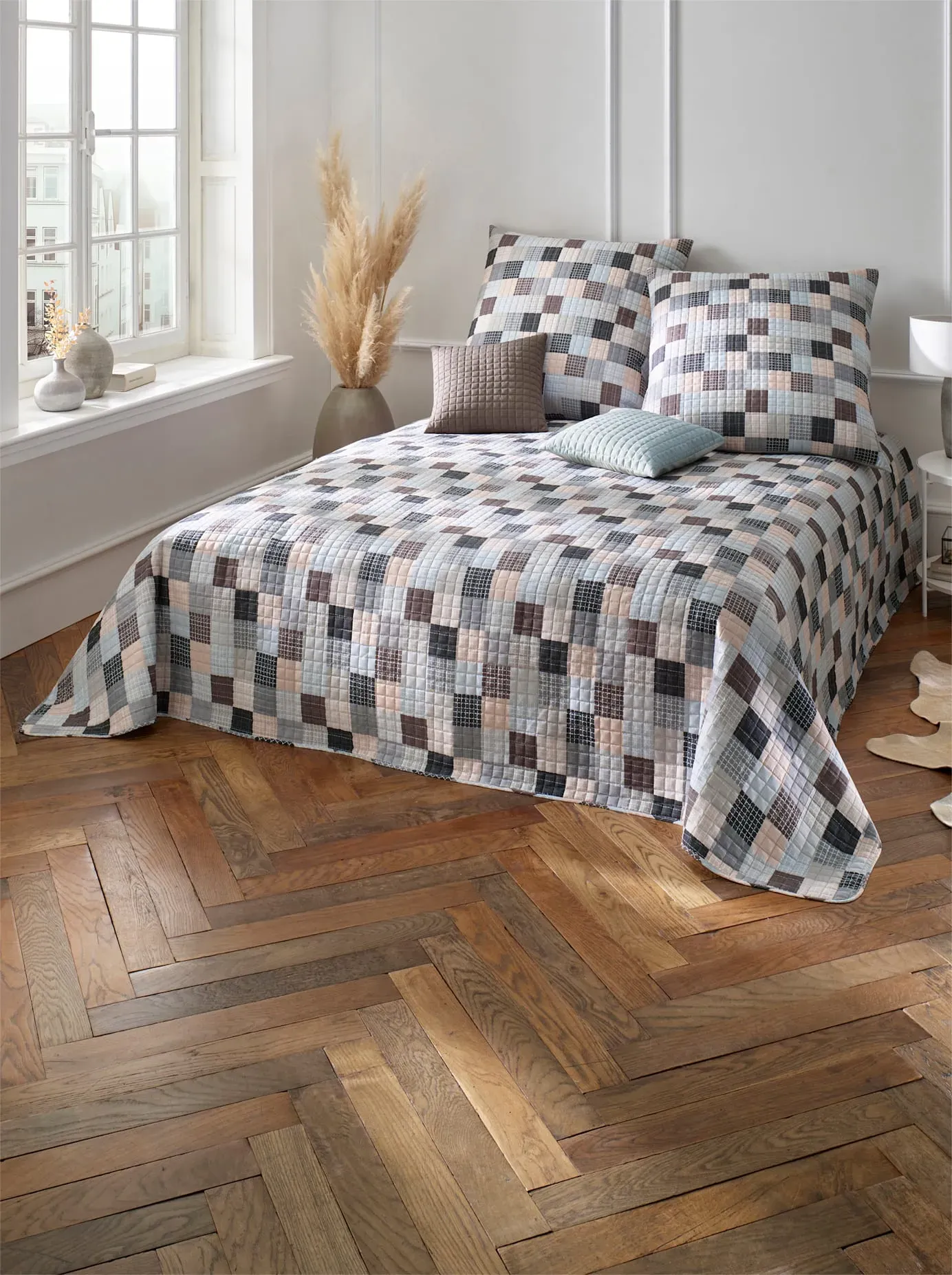 Tagesdecke HEINE HOME Gr. 1, braun, grau, B:140cm L:210cm, 100% Polyester, Tagesdecken, Tagesdecke