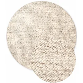ELLE DECORATION Beans meliert, braun, natur, H:10mm Ø:160cm, Wolle, Teppiche, Handweb Teppich Wolle, Rund, Perlenstruktur, Wohnzimmer, Schlafzimmer
